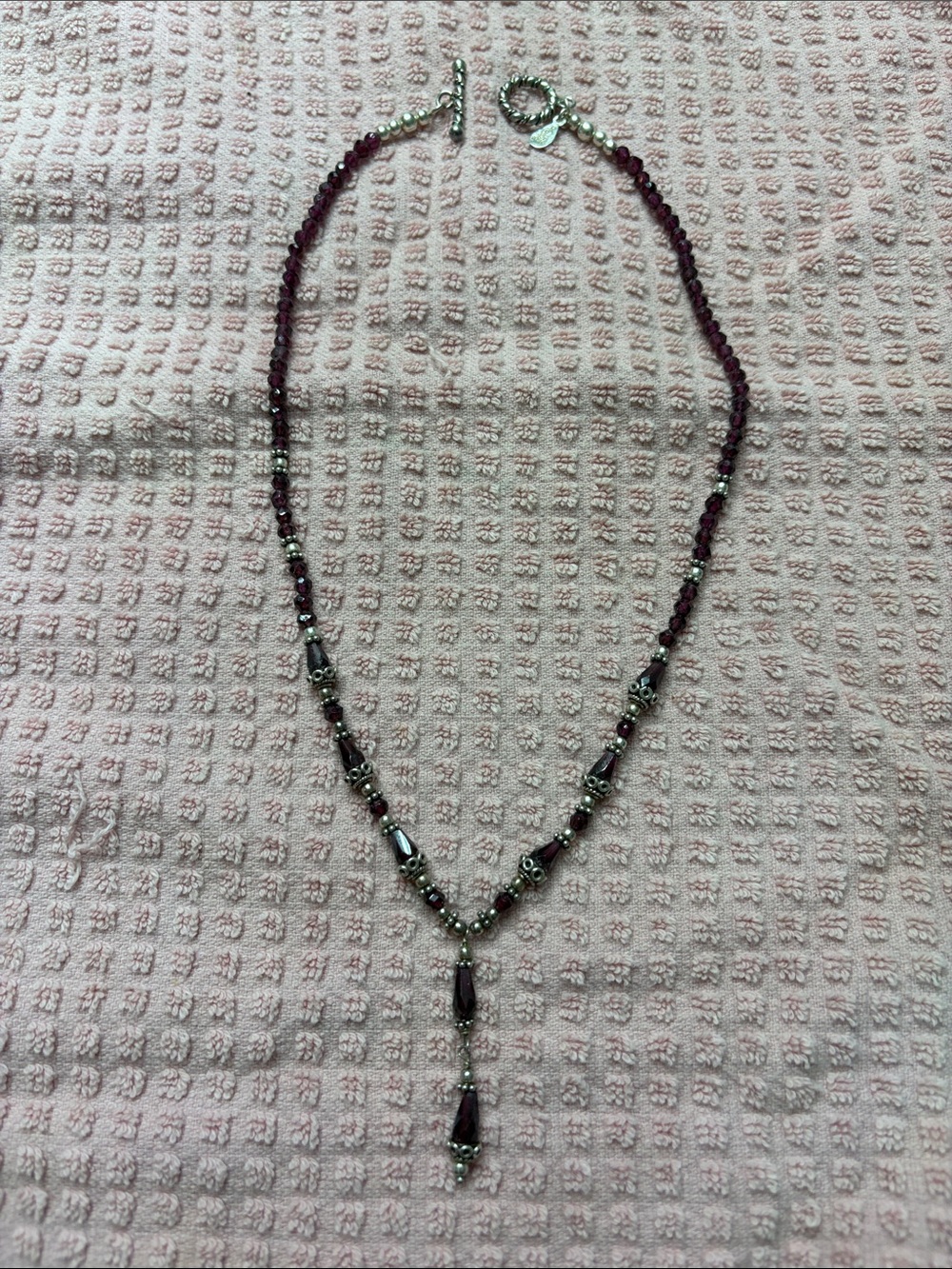 Rhodolite Dainty Garnet Beaded Y shaped sterling Drop Necklace